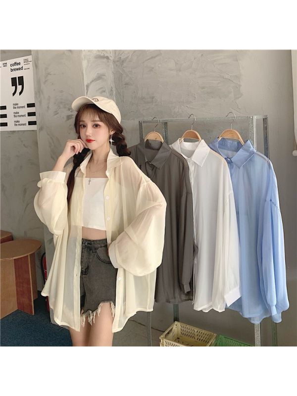 防晒衬衫女式薄款长袖外套防晒衫夏季新款别致休闲宽松衬衣潮