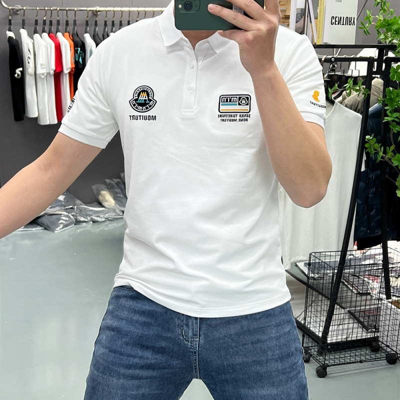 夏季新款男士短袖Polo衫T恤男翻领刺绣徽章时尚修身珠地棉上衣潮