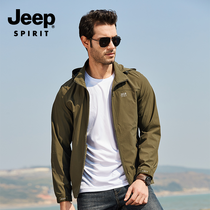 jeep正品新款冲锋夹克男士外套男春秋季修身百搭休闲春季男装连帽外衣