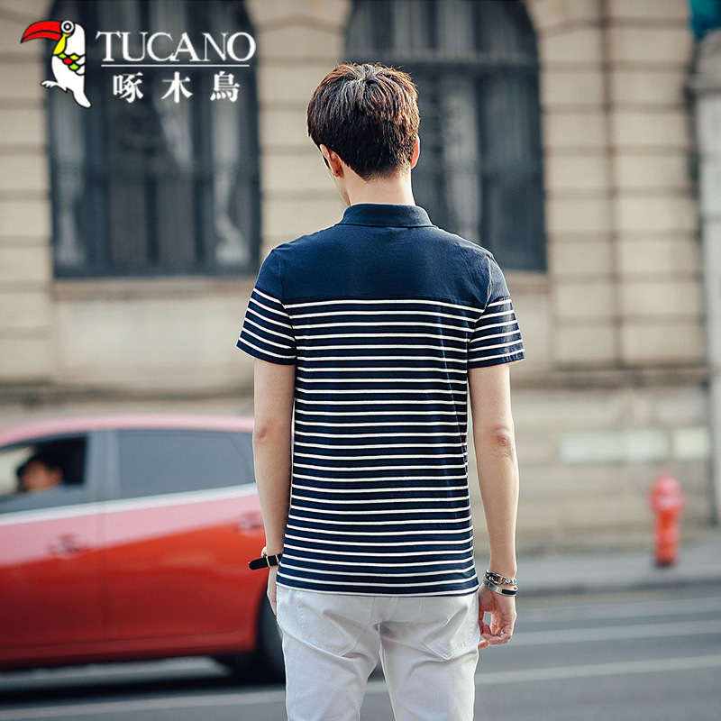 啄木鸟(TUCANO)T恤男士时尚休闲百搭翻领短袖POLO衫男经典条纹上衣 18153ZM1732