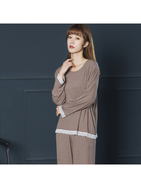 Jusen Shayu春夏季大码棉绸睡衣女长袖家居服女感灰色可外穿甜美