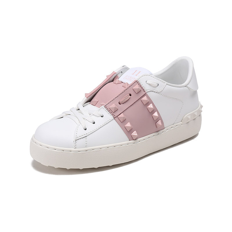 华伦天奴 VALENTINO 女士牛皮铆钉装饰系带休闲运动鞋板鞋小白鞋 XW2S0A01 LTU