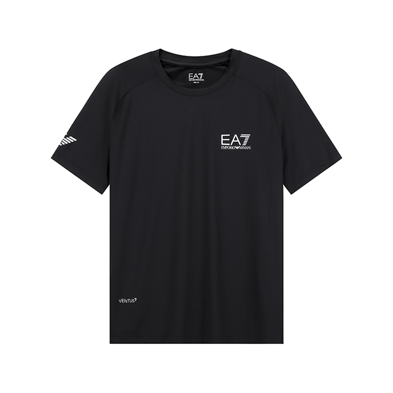 阿玛尼emporioarmaniea7男士白色logo胶印透气网眼圆领短袖t恤8npt22p