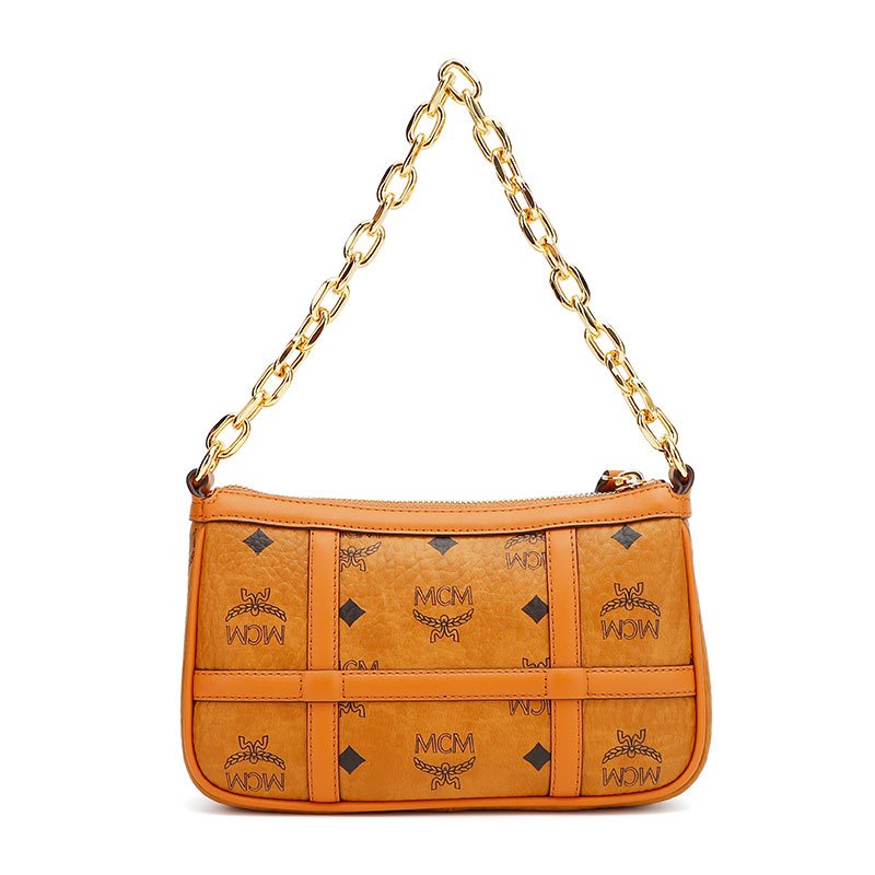 mcm奢侈品女士delmyvisetos干邑色人造革配牛皮革迷你手提单肩斜挎包