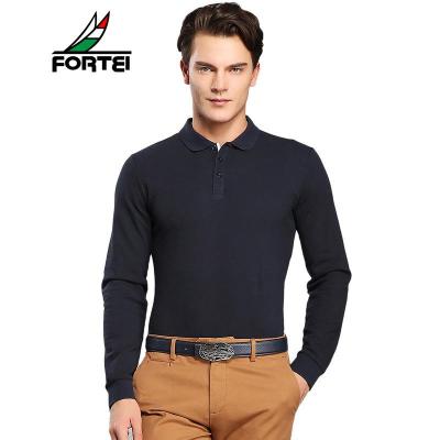 FORTEI富铤长袖T恤男士翻领Polo纯色休闲棉质长袖打底衫