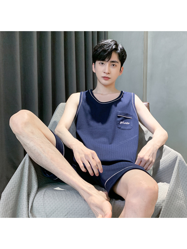 睡衣男夏季棉质背心短裤薄款无袖男士大码可外穿青少年家居服套装