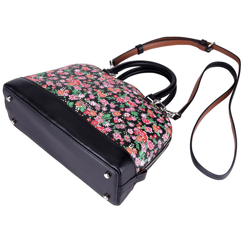 coach蔻驰女款黑底花色pvc小号手提肩背斜挎贝壳包f57621svpmc