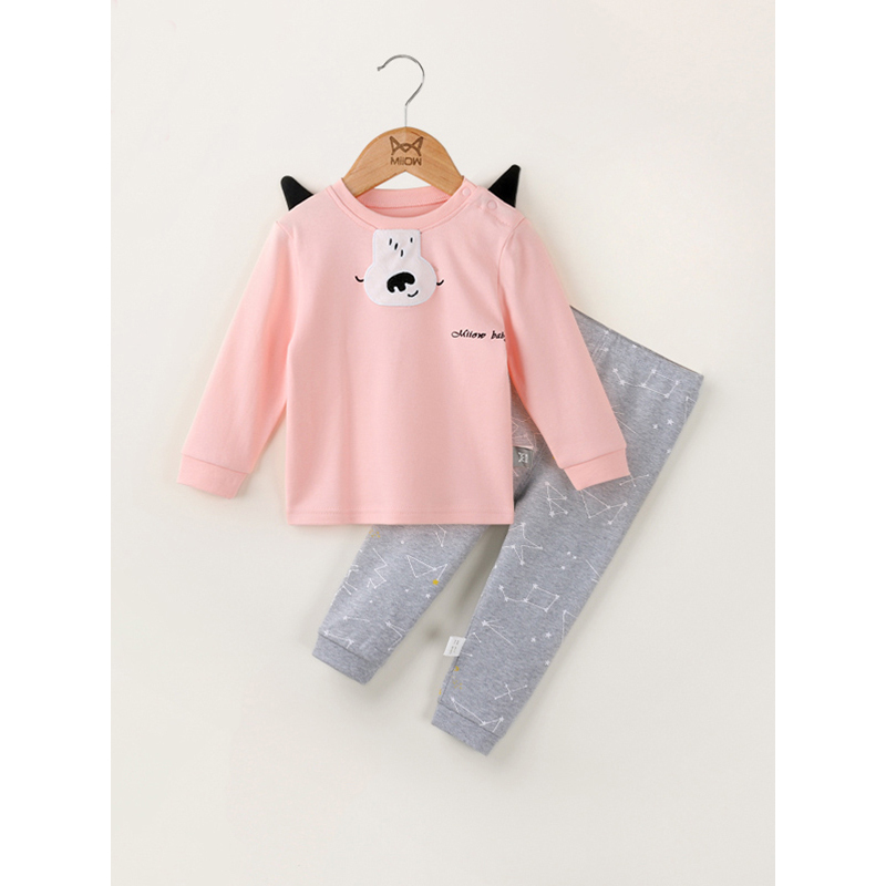 猫人儿童宝宝保暖内衣套装女童纯棉中大童睡衣家居服外穿