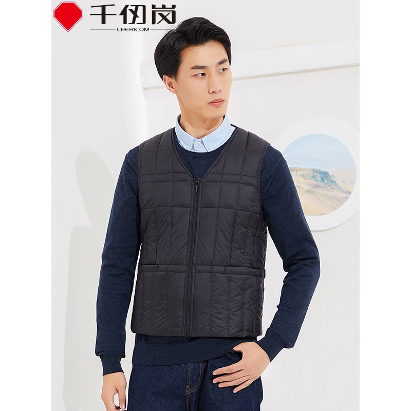 千仞岗秋冬羽绒服男短款纯色羽绒马甲轻薄休闲爸爸装