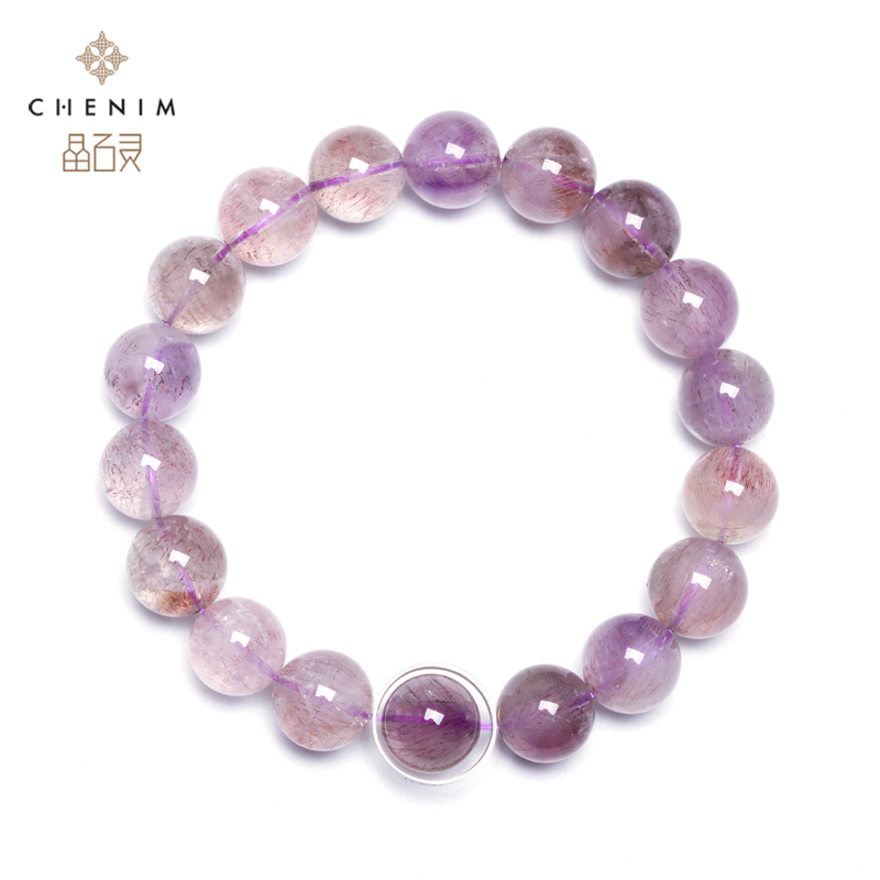 chenim/晶石灵巴西紫发晶手链天然超级七三轮骨干水晶手珠串礼物