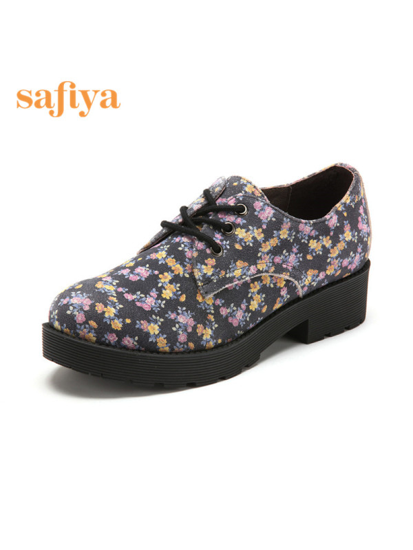索菲娅Safiya春夏牛皮中跟系带印花单鞋女SF53112002