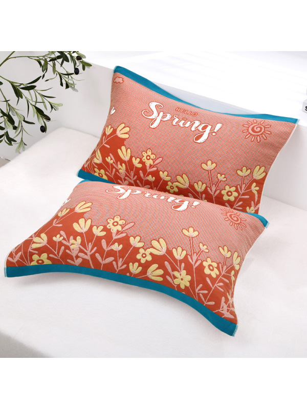 Ceba纯棉纱布枕巾五层成人枕头巾红色结婚用厂家不毛不色