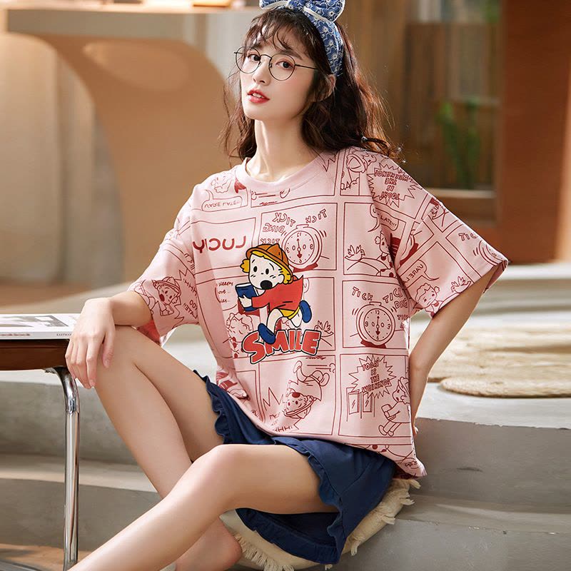 睡衣女士夏季棉质短袖薄款两件套装大码韩版年新款夏天家居服图片