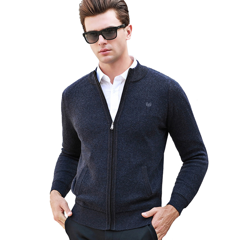 恒源祥羊毛针织开衫秋冬款男外套中年男装休闲拉链毛衣