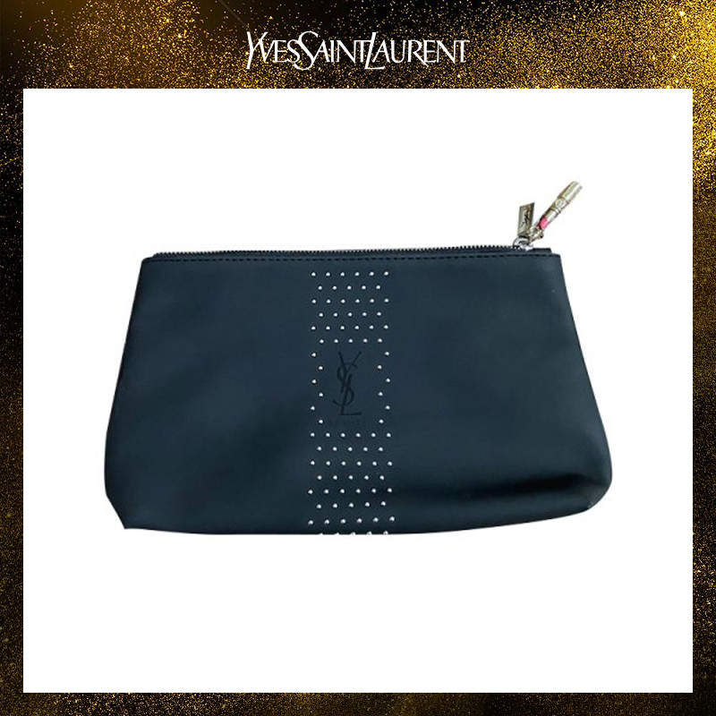 圣罗兰(YSL)黑色铆钉皮质挂件化妆包