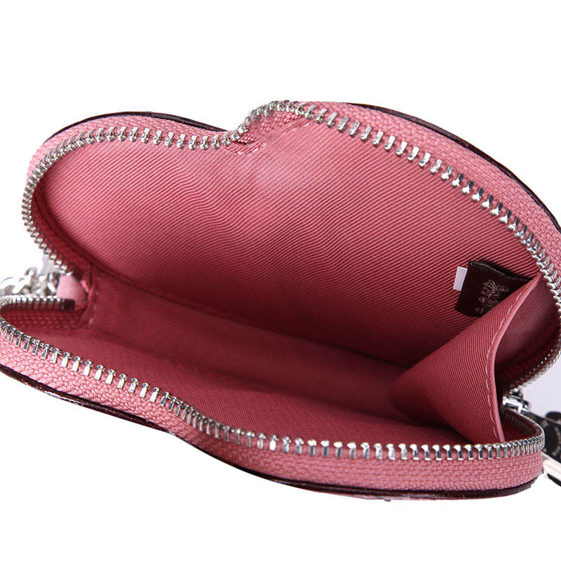 蔻驰coach钱包奢侈品女包欧美时尚女士豆沙粉漆皮心型印花短款手拎包