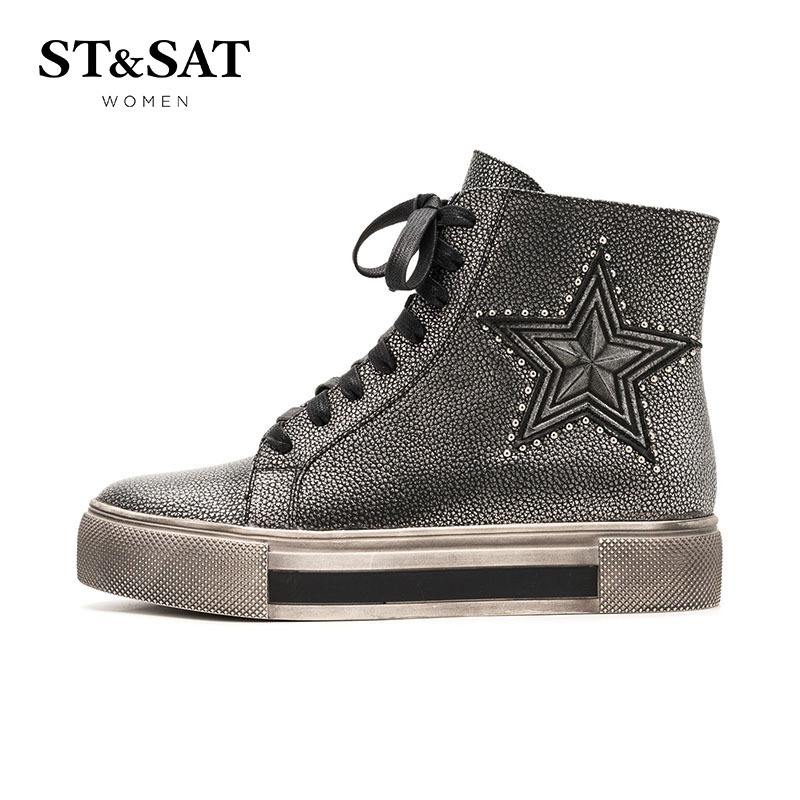 St&Sat/星期六冬牛皮厚底马丁靴女英伦风短靴女靴SS64117648