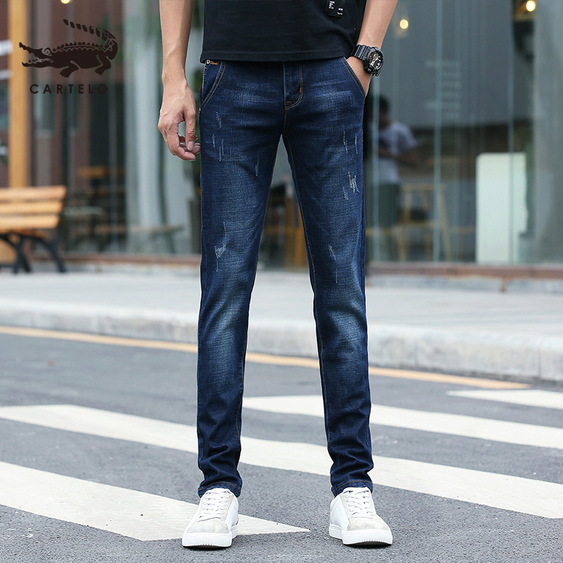 卡帝乐鳄鱼cartelo牛仔裤男秋季新款青年个性修身长裤时尚百搭男士