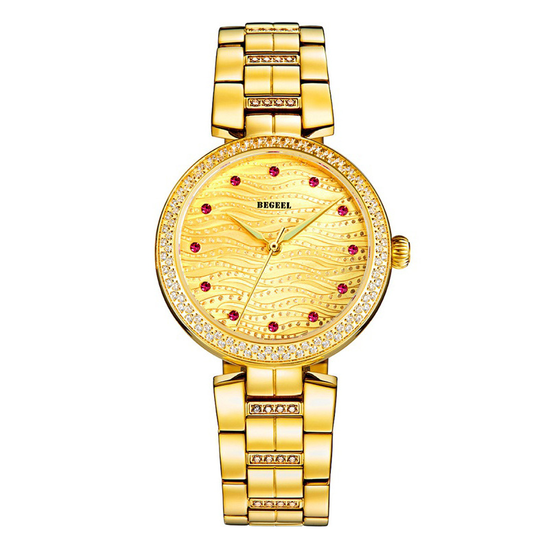 宾爵begeel手表瑞士机芯新品上市时尚轻奢机械表镀金红宝石钢带正品