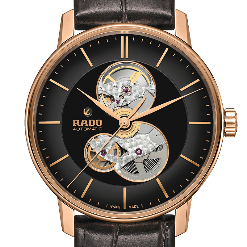 雷达(RADO)瑞士手表 晶璨系列休闲商务透窗机械男士腕表 透底表背 41mm黑盘皮表带 R22895165