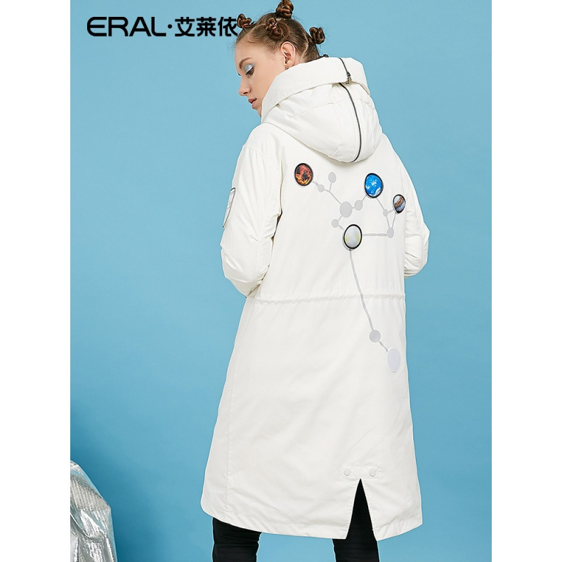艾莱依2018新款羽绒服女长袖中长款加厚