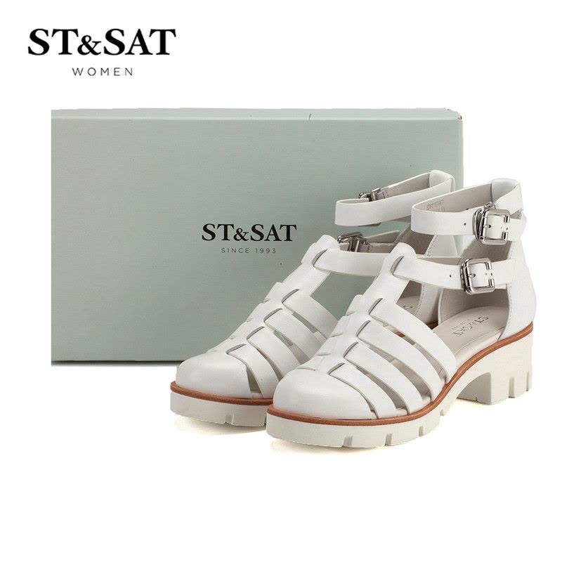 星期六ST&SAT牛皮中后空中跟搭扣皮带扣中后空凉鞋SS61117667图片