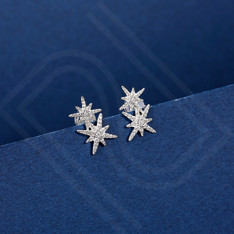 monaco马苏佘诗曼明星同款双流星银耳环个性百搭耳饰时尚耳坠气质耳钉