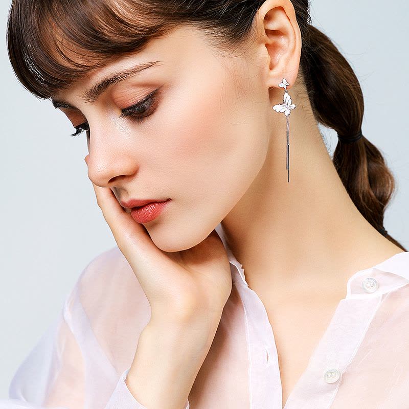 佰色传情高级感蝴蝶耳环女长款气质流苏耳钉纯银超仙网红韩国图片