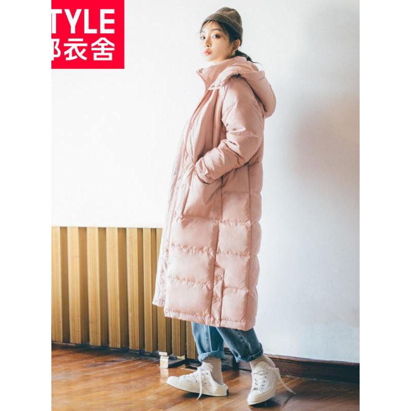 韩都衣舍2018冬装新款女装韩版宽松学生白鸭绒长款羽绒服IG8155僥