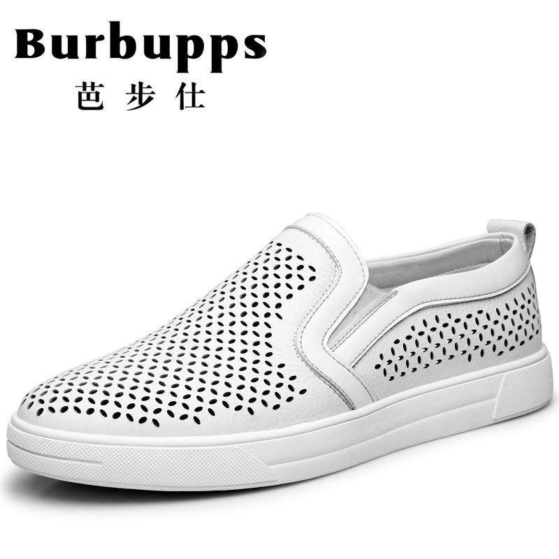 Burbupps法国芭步仕2018夏季新款镂空皮鞋透气男鞋真皮休闲皮鞋洞洞鞋男夏
