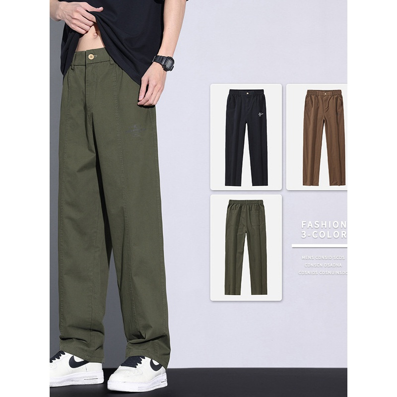 100棉男款休闲裤高品质潮牌街头宽松学院风松紧腰直筒阔腿裤男士