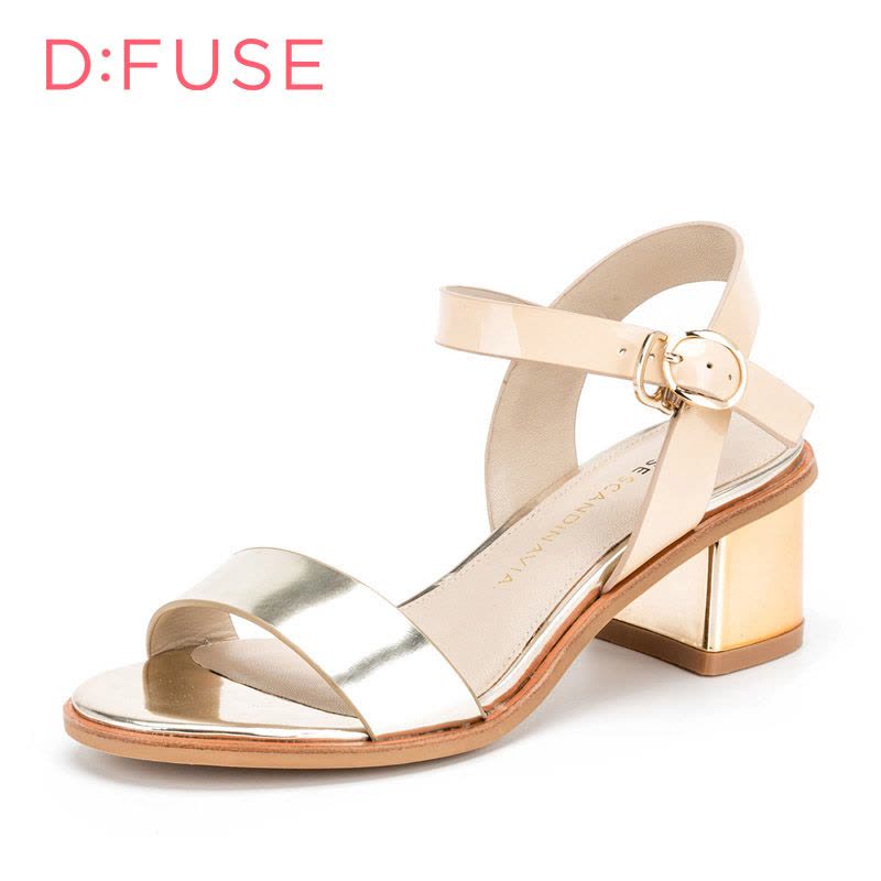 D：Fuse/迪芙斯牛漆皮露趾粗跟色拼接舒适女鞋凉鞋DF62111103图片