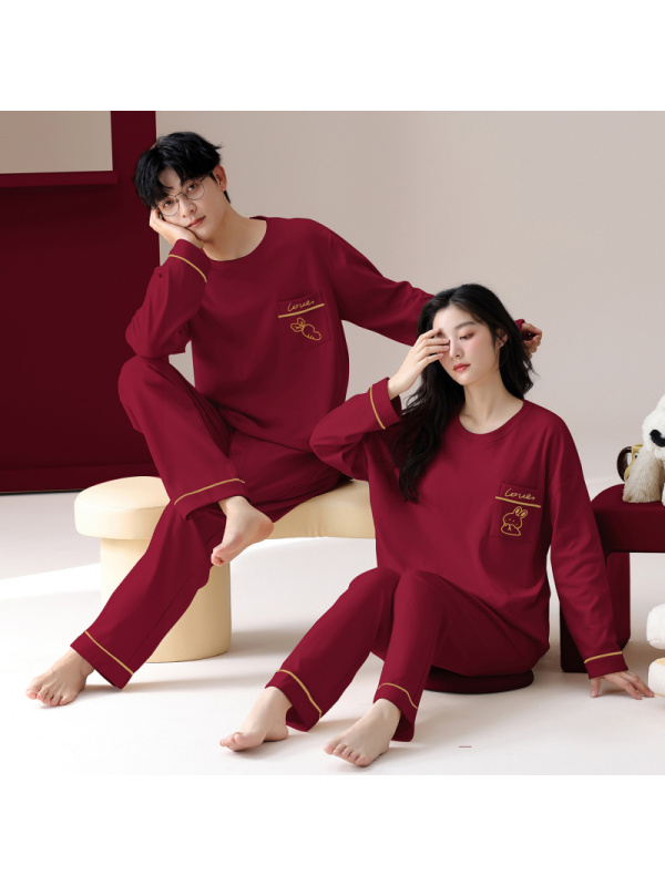 情侣睡衣春秋冬季棉质本命年喜庆结婚红色一男士一女士家居服套装