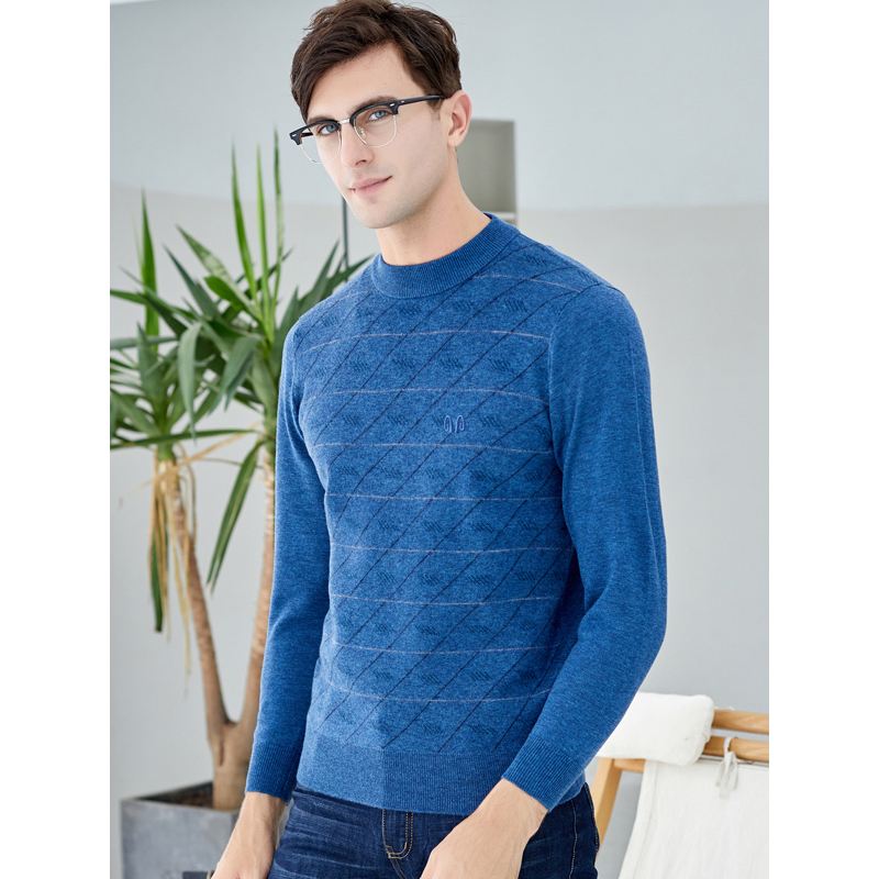 恒源祥男士纯羊毛衫秋冬款圆领修身保暖针织衫毛衣男士上衣