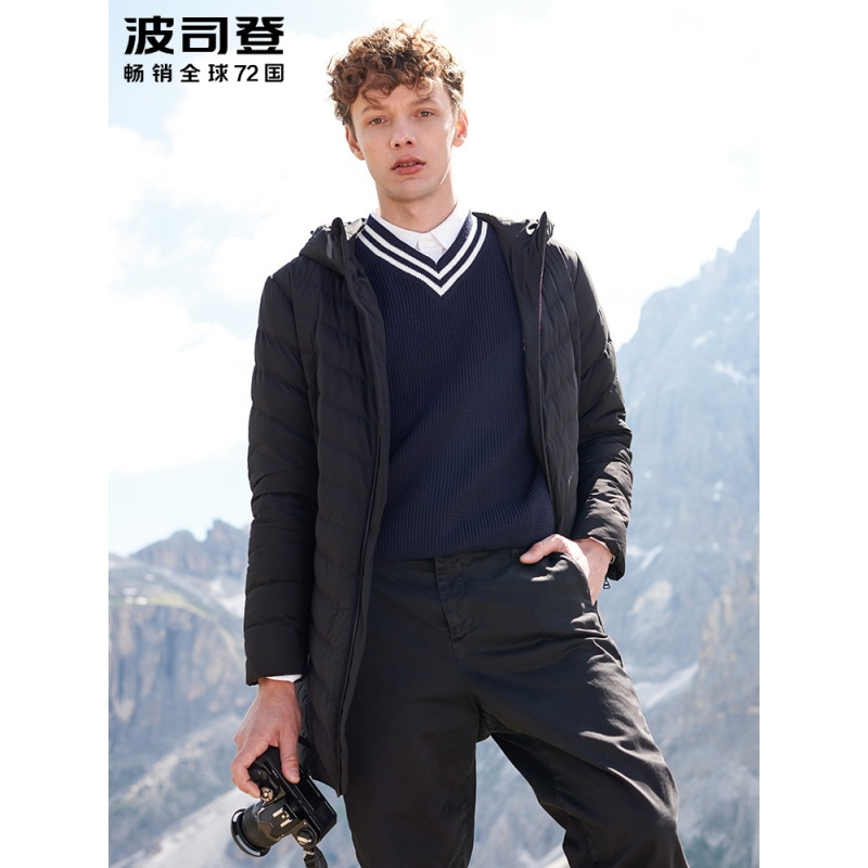 波司登羽绒服男新款时尚青年连帽防风中长款薄外套