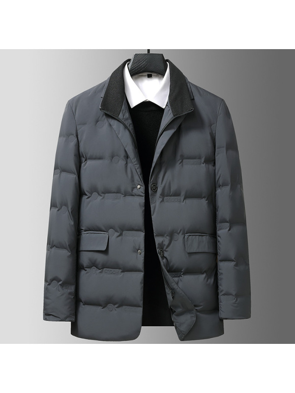 羽绒西装男秋冬季新款假两件西服式羽绒服男商务保暖外套