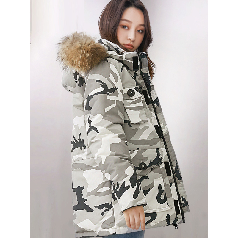 雅鹿羽绒服女中长款2019冬季新款韩版宽松大毛领收腰外套女装潮k
