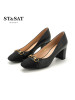 St&Sat/星期六春新商场同款方头粗高跟拼接女单鞋SS81111246