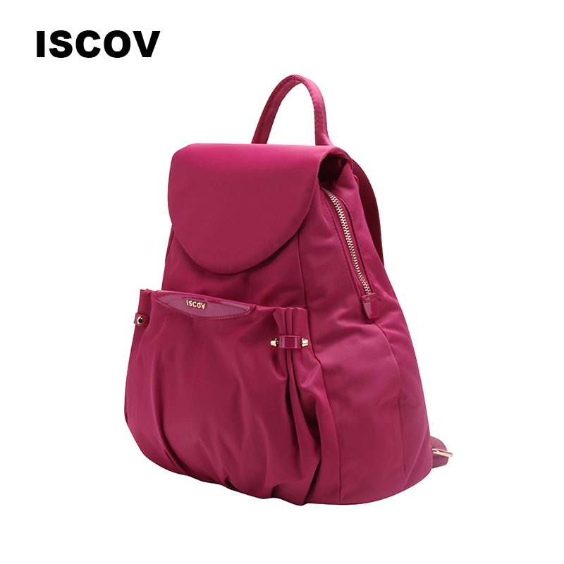 ISCOV尼龙拼皮轻便双肩包 时尚休闲真皮女背包中号