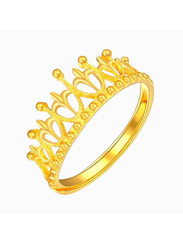 鑫万福足金戒指999黄金戒指女戒活口黄金优雅皇冠女戒指