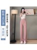 Ceba杏色冰丝阔腿裤女裤夏季薄款直筒垂感高腰休闲显瘦防蚊直筒拖地裤