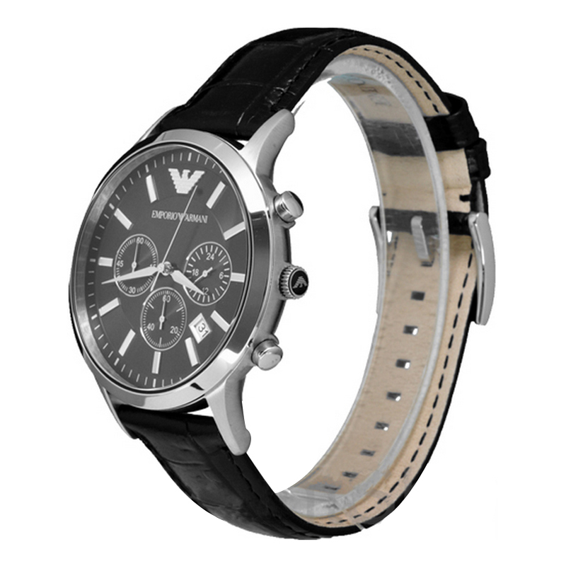 armani)手表 皮质表带休闲商务腕表 日历防水石英男表 ar2447