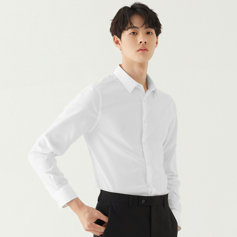 gxg男装春季男士时尚青年韩版商务免烫白色长袖衬衫衬衣男