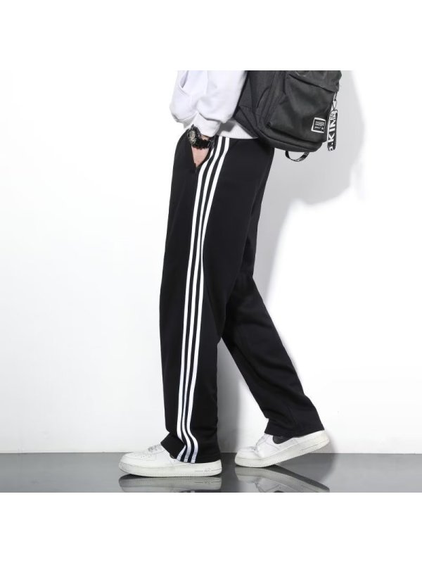 宽松直筒休闲裤男士春夏季新款三杆校服裤薄款大码长裤子