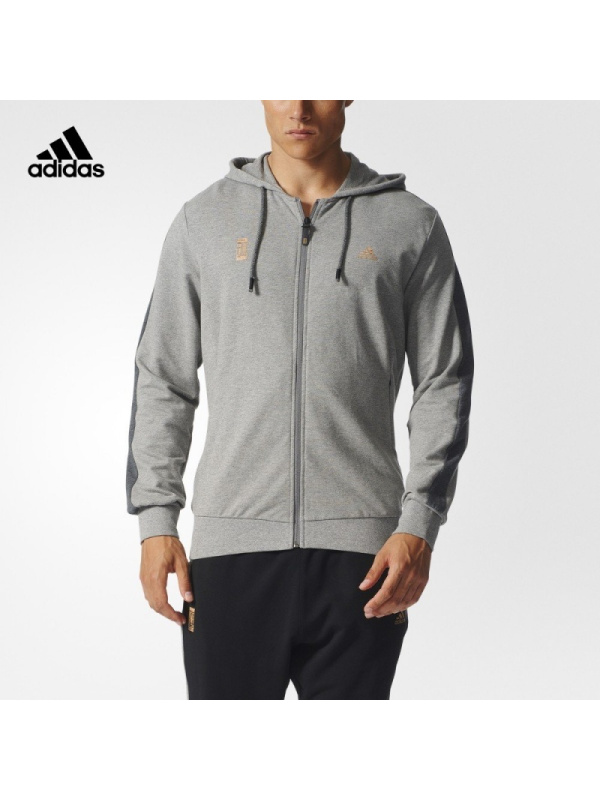 adidas阿迪达斯运动型格男子针织茄克基础麻灰AY4147