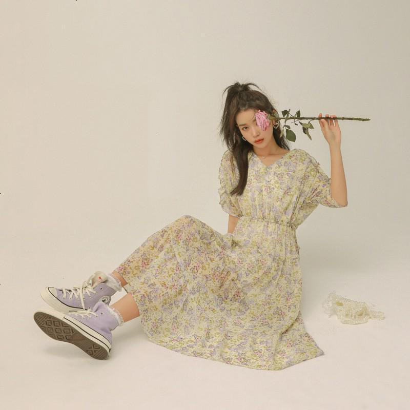 OtherMix大摆仙女裙2021年夏季新款韩版套头泡泡袖松紧腰连衣裙子
