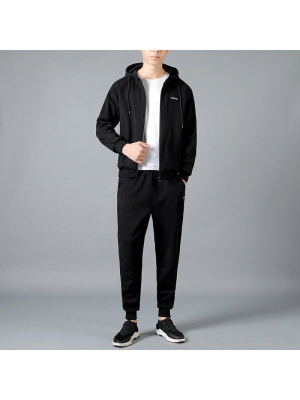 稻草人mexican跑步运动服套装男休闲装春秋抓绒连帽款运动装卫衣两件