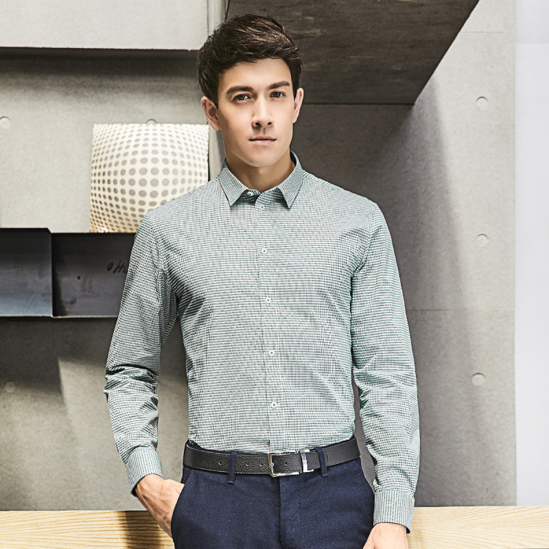 柒牌seven男装时尚长袖衬衫新款商务休闲修身衬衣简约男