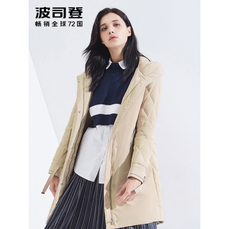 波司登BOSIDENG羽绒服 女士冬季中长款厚款秋冬季休闲百搭连帽风衣外套B80131132