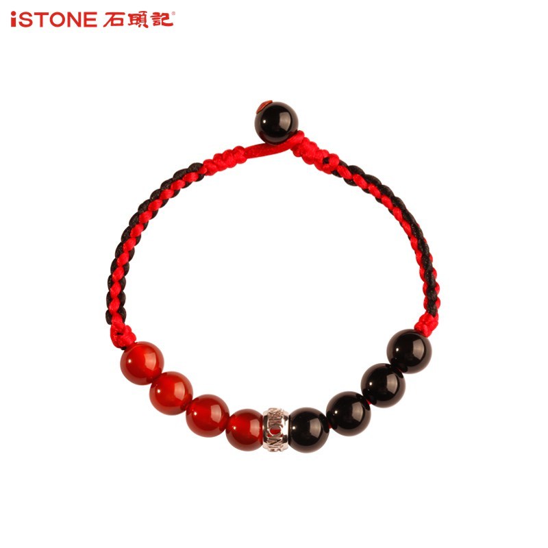 iSTONE石头记 本命年红玛瑙玛瑙混搭手工编织红绳925银转运珠手链